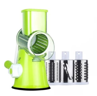 Ralador de Queijo 3 em 1 Giratório com Manivela  Fatiador de Legumes e Cortador de Vegetais Multiuso Cozinha Prática, Rápida e Sem Esforço