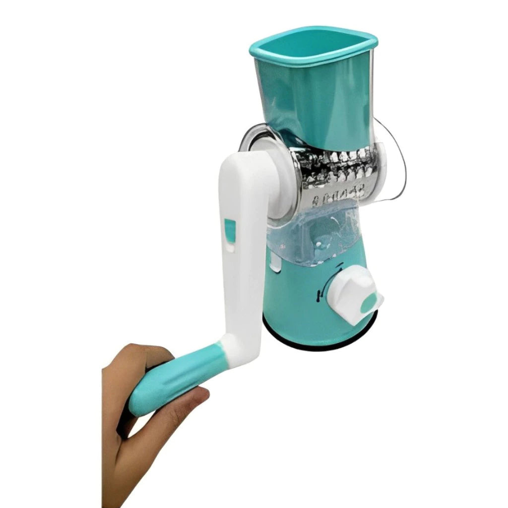 Ralador de Queijo 3 em 1 Giratório com Manivela  Fatiador de Legumes e Cortador de Vegetais Multiuso Cozinha Prática, Rápida e Sem Esforço