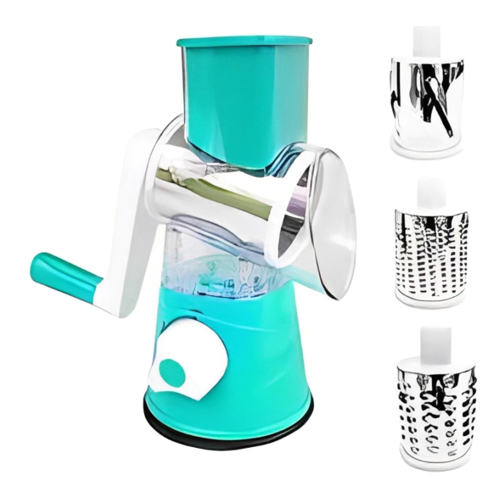 Ralador de Queijo 3 em 1 Giratório com Manivela  Fatiador de Legumes e Cortador de Vegetais Multiuso Cozinha Prática, Rápida e Sem Esforço