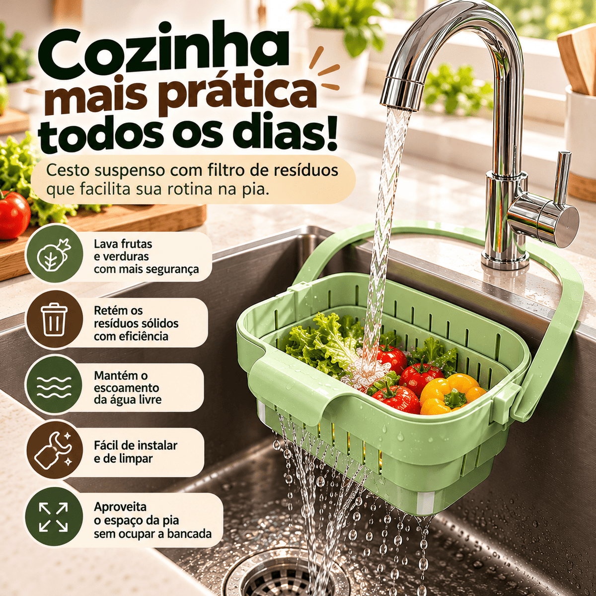 SinkFlex – Cesto Escorredor de Pia Suspenso para Cozinha - Vovó Lúcia