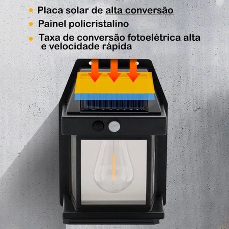 SolarLux – Arandela Solar Vintage com Sensor de Movimento | Ilumina Sem Fio e Sem Gastar Luz - Entrega Grátis - Vovó Lúcia
