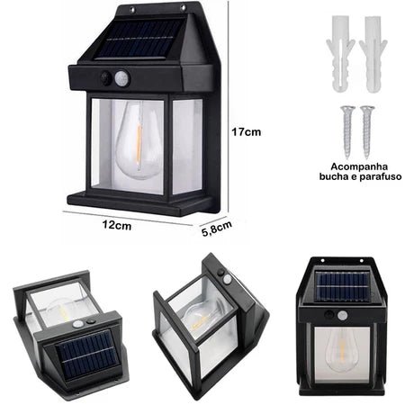 SolarLux – Arandela Solar Vintage com Sensor de Movimento | Ilumina Sem Fio e Sem Gastar Luz - Entrega Grátis - Vovó Lúcia