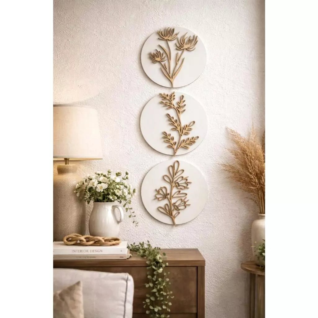 Trio de Quadros Florais Redondos em MDF comprar Trio de Quadros Florais Redondos em MDF original Vovó Lúcia