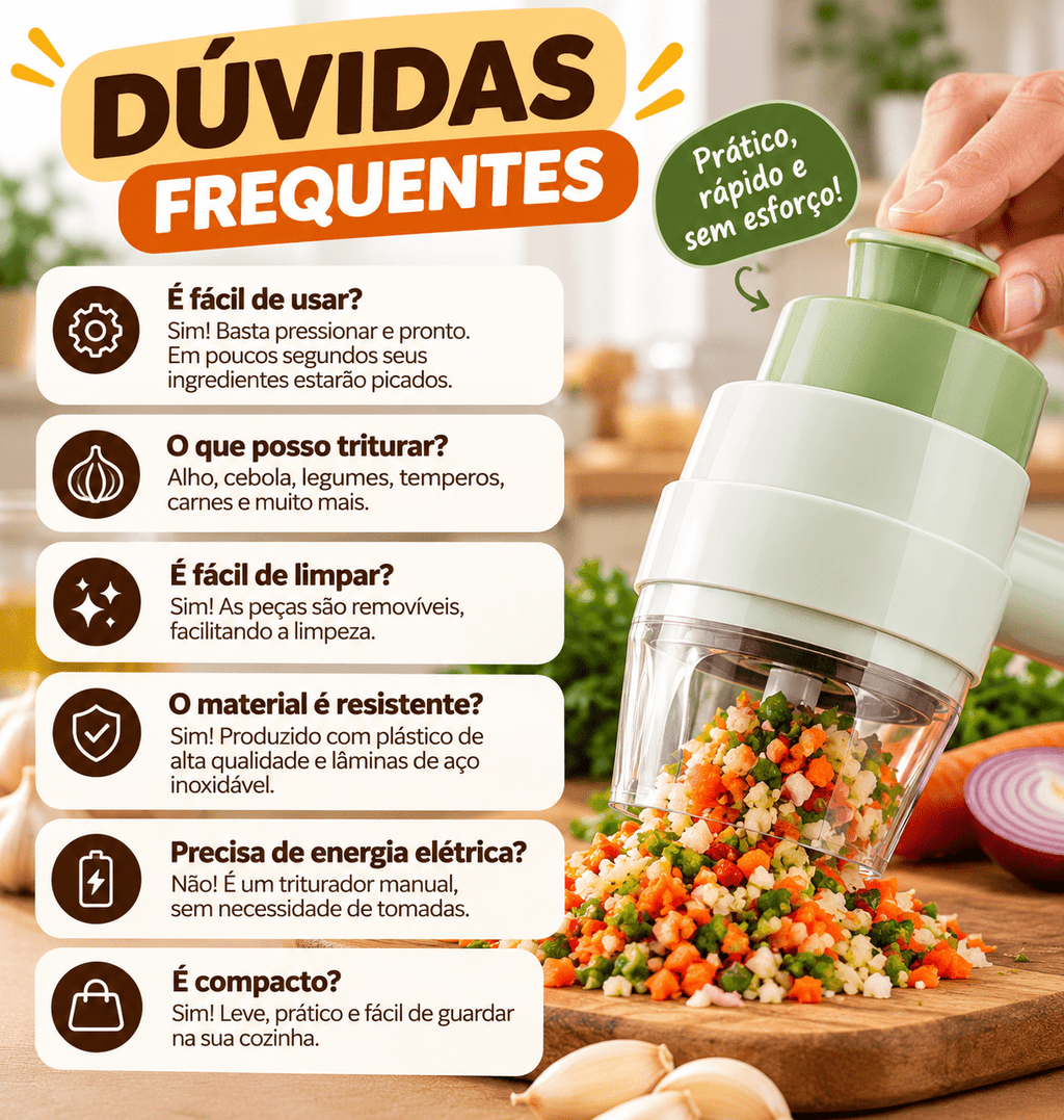 Triturador da Vovó Lúcia 4 em 1 – Processador Elétrico Sem Fio para Alho, Legumes e Carne - Vovó Lúcia