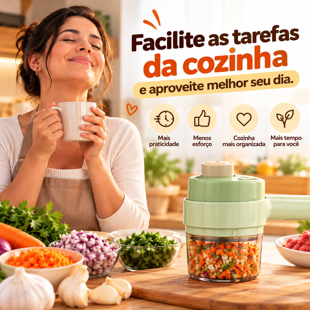 Triturador da Vovó Lúcia 4 em 1 – Processador Elétrico Sem Fio para Alho, Legumes e Carne - Vovó Lúcia