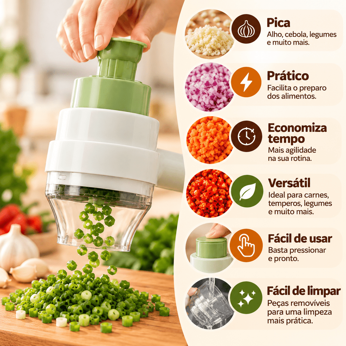 Triturador da Vovó Lúcia 4 em 1 – Processador Elétrico Sem Fio para Alho, Legumes e Carne - Vovó Lúcia